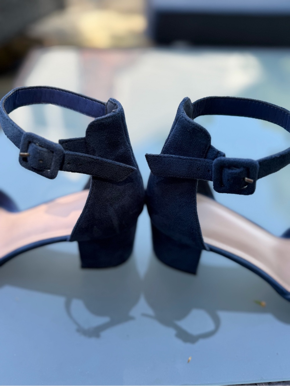 Pointed Ankle-Strap Heels in Navy Suede-Look-closed toe- excellent condition - Picture 9 of 9